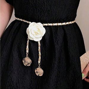 Free People Gold Chain Belt with White Rose